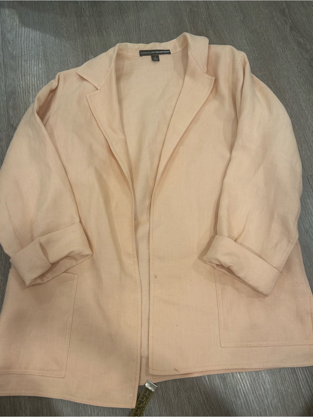 100% Linen Blend Open Front Blazer Jacket - Pale Peach